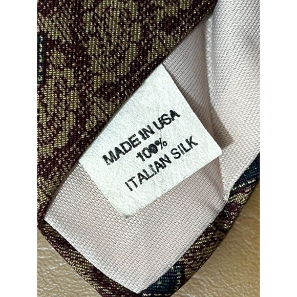 Halston III Necktie Mens Brown Geometric Paisley 100% Italian Silk Formal Dress - Picture 5 of 10